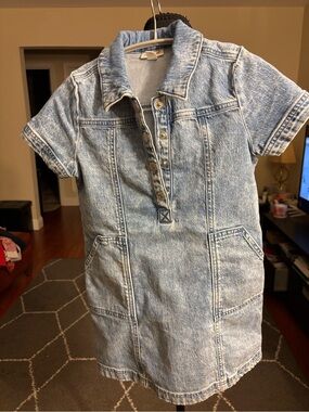 Cat & Jack Light Blue Short-Sleeve Denim Polo Dress small 6/7